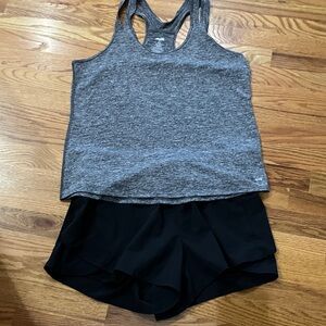 Avia Gray Heather Racerback Tank Sz L. Avia Black Lined Short Sz L. EUC